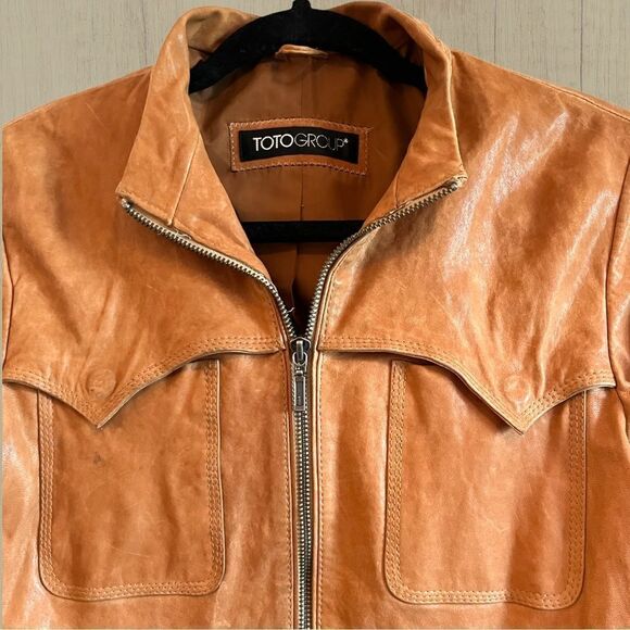 Vintage leather jacket fitted camel colour - Picture 6 of 13